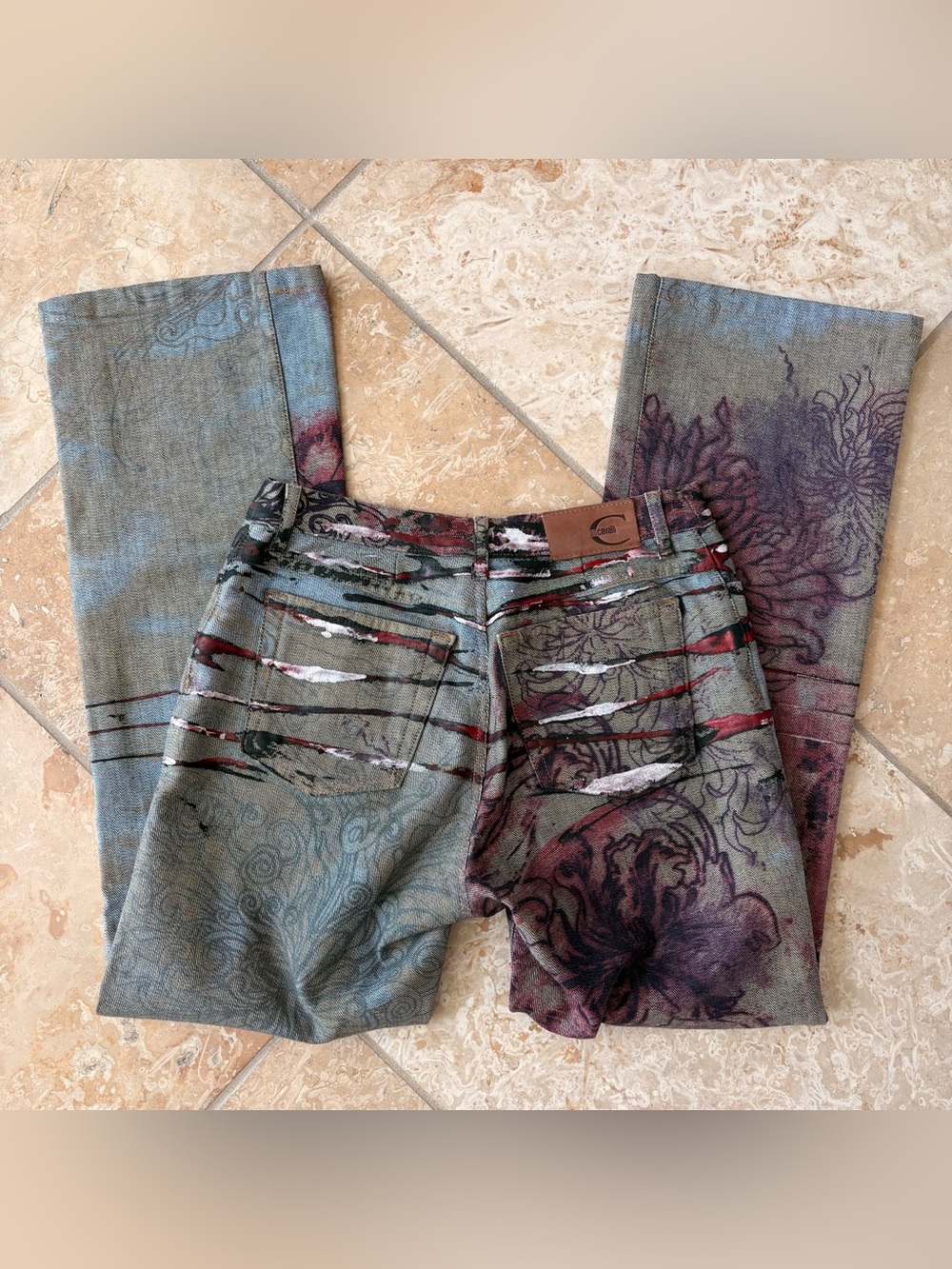 Just Cavalli Painted Printed Wide Leg Jeans